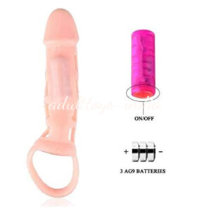 Flesh Stretchy Vibrating Male Penis Extension Extender Sleeve
