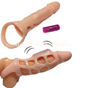 Flesh Stretchy Vibrating Male Penis Extension Extender Sleeve