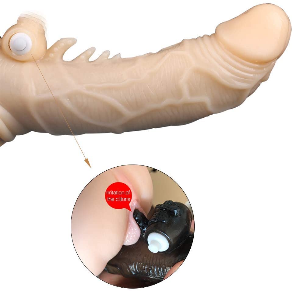 Penis Extender Condom with Testicle Cuff, with Vibrating Cock Ring Dildo Extension Sleeve for Men - Image 2