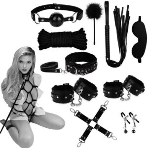 10 Pieces BDSM Sex Bondage Kit - Black