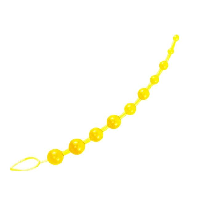 Yellow 12" Soft Long Anal Beads With Pull Ring Ball G Spot Massager Beads