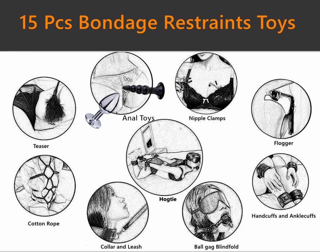 BDSM Restraints Adult Toys For 15 Pcs Couples Bondage Kit - Image 3
