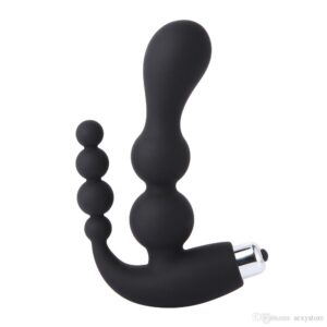 Anal Vagina Black Double Thrust Beaded Vibrator Anal Butt Plug