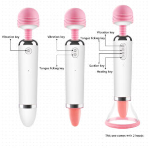 3 in1 wand Massager With tongue Licking Vagina sucker