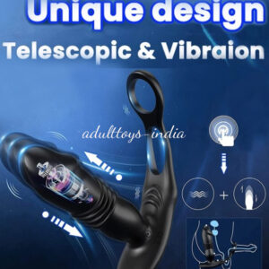 Black Automatic Thrusting Prostate Massager With Dual Cock Rings For Men