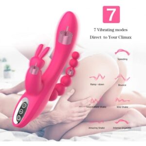 1st Grade Silicone 3 In 1 Rabbit G Spot Vibrators India -Rose Red
