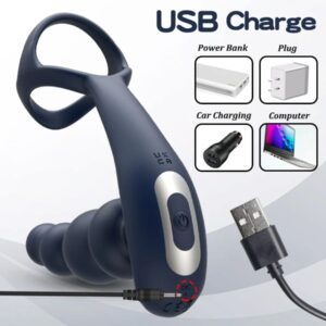 360 degree Rotation Black Silicone Butt Plug Prostate Massager Powerful Dual Motor Vibrator wireless Remote Control