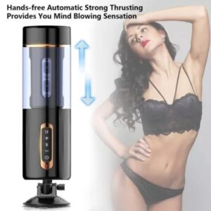 omsky Automatic Fuck Hand Free Male Masturbator Electric 3D Realistic Vagina Vibrating Mastubator-Black