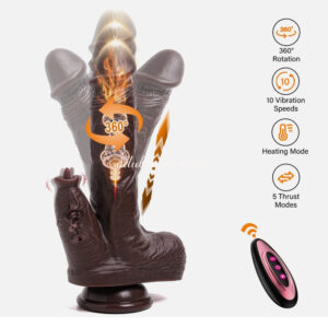 4 In 1 Wireless Remote Control Black Thrusting Licking Dildo Vibrator For Couple