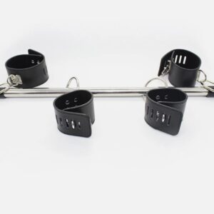 Black Strict Leather Adjustable Spreader Bar With Leather Cuffs