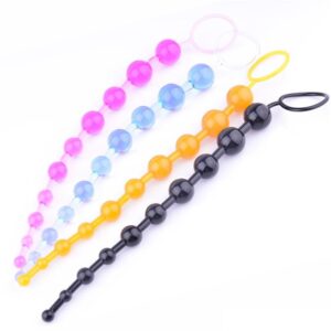 Combo Pack 4 Color Pink Blue Yellow Black Long Anal Beads / 1 Set