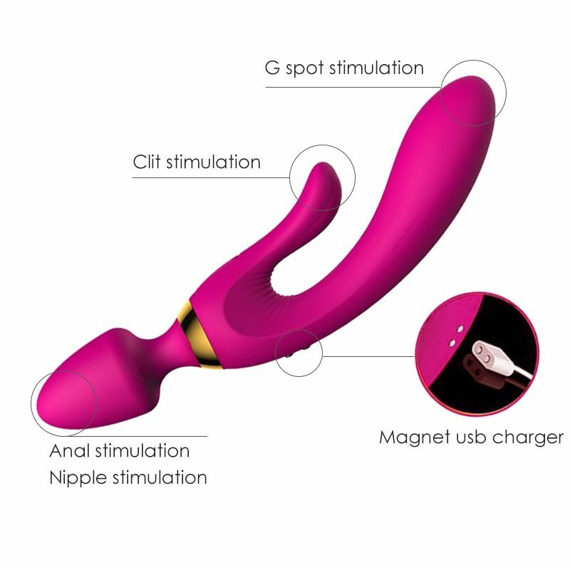 USB Charging Silicone Anal Vibrator AV Magic Wand Dildo G Spot Massager - Image 3