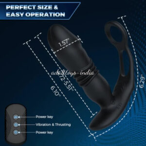 Black Automatic Thrusting Prostate Massager With Dual Cock Rings For Men