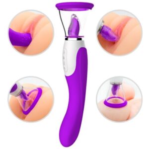 3 In 1 Automatic Licking And Sucking Pussy Pump Adult Toy 7 Vibration+Heating Purple