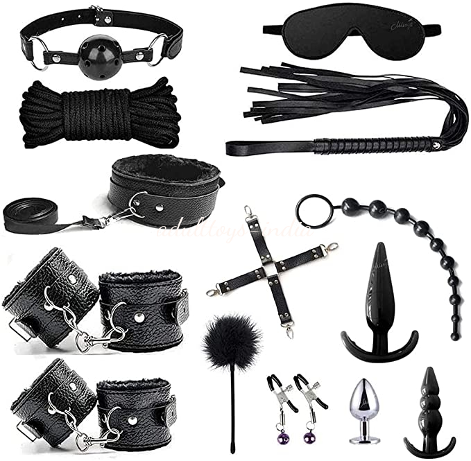 Beginners BDSM Restraints 14 Pcs Bondage Kit - Black