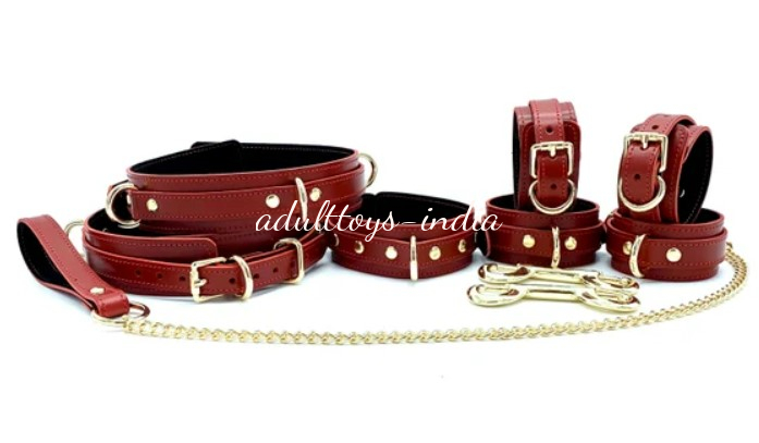 Hand Made 7 Piece Bondage Set Leather BDSM Restraints for Submissive-Tango Red