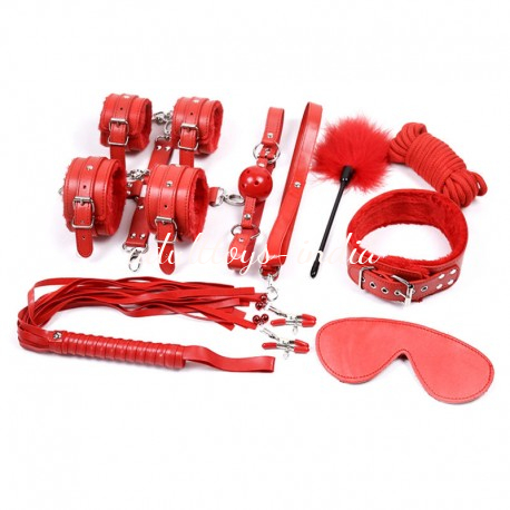 BDSM Sex Bondage Restraint Kit 10 Pieces -Red - Image 2