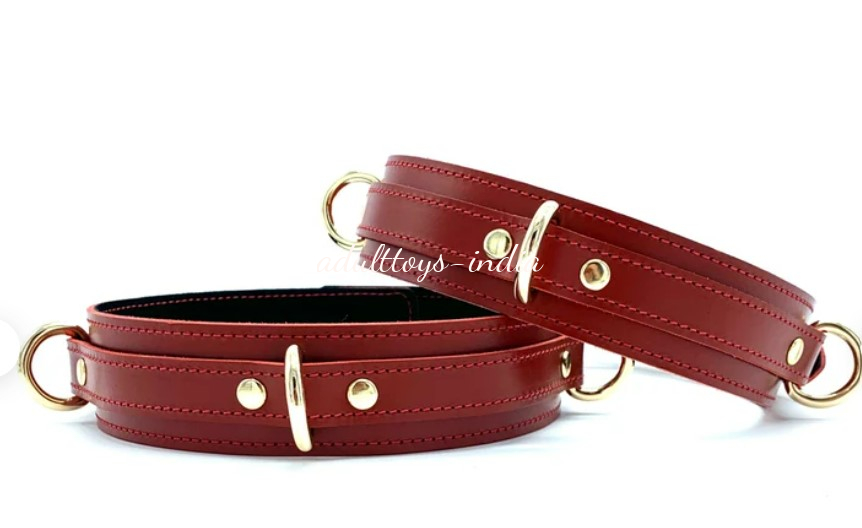 Hand Made 7 Piece Bondage Set Leather BDSM Restraints for Submissive-Tango Red - Image 2