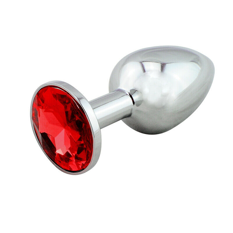 Unisex Steel Red Jeweled Beginners Butt Plug Small Size - Image 2