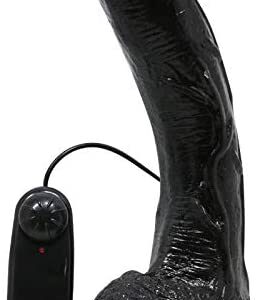 Black Penis Curved 9.5" Vibration Realistic Dildo with Balls Suction Cup