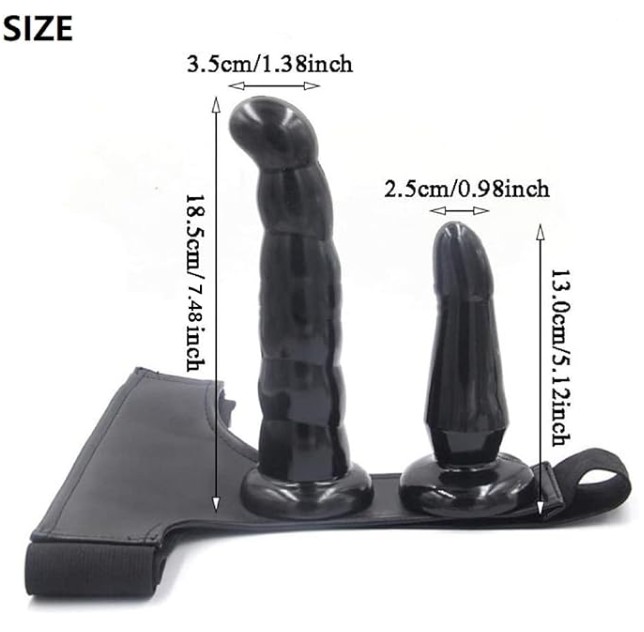 Wearable Double Penis Dildo Strap On Harness Lesbian Gay Black Colour Special Edition - Image 5