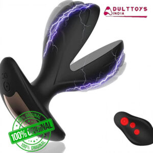Electric Shock Two Flaps Vibrating Anal Plug Prostate Massager Sex Toys Black