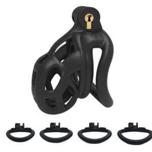 Invisible Lock Male Comfortable Cobra Nano Chastity Device with 4 Rings