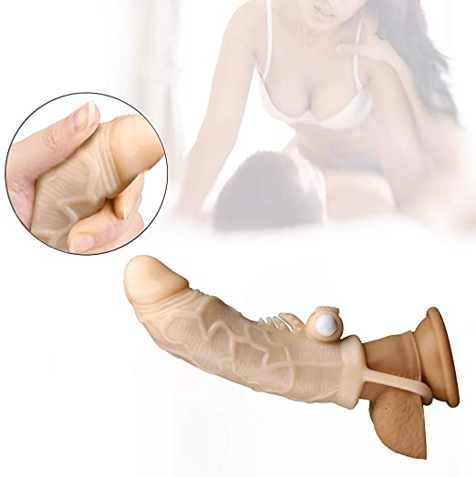 Penis Extender Condom with Testicle Cuff, with Vibrating Cock Ring Dildo Extension Sleeve for Men