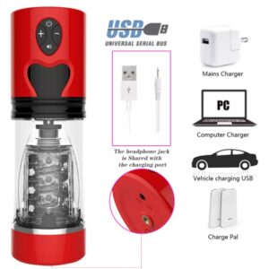 Hand Free Automatic Multi Speed Vibration Rotate Telescopic Male Masturbator | Red