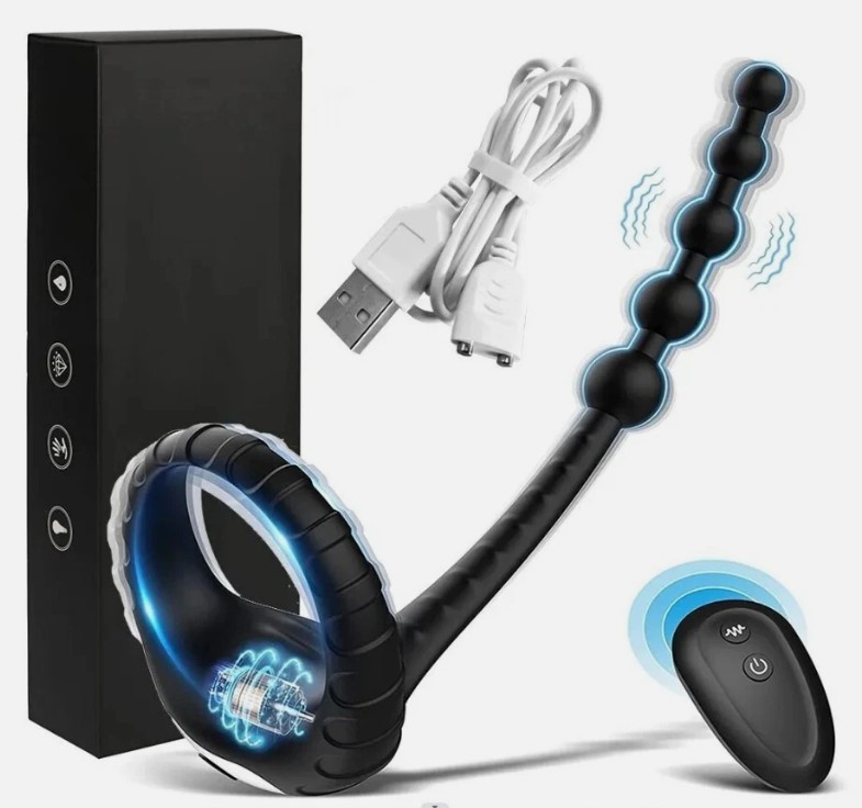 Premium Vibrating Ring Prostate Massager 10 Frequencies Wireless Remote Locking Black Anal Bead Design - Image 9