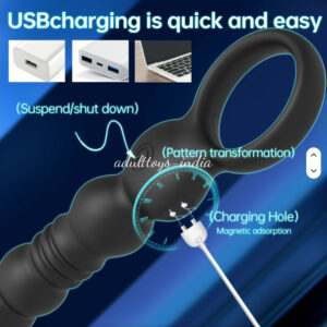 Thrusting Prostate massage vibrator telescopic Pull Ring stick for men