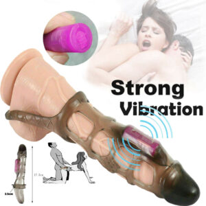 Black Penis Sleeve Extender Cock Ring Vibrator For Men