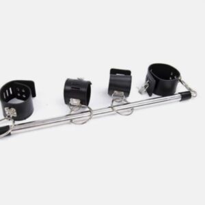 Black Strict Leather Adjustable Spreader Bar With Leather Cuffs