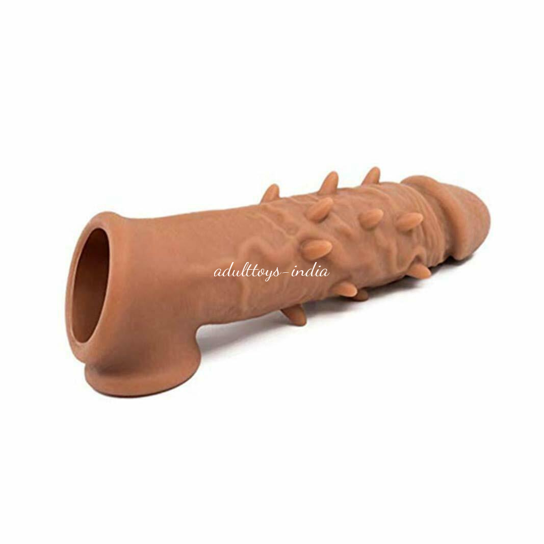 Brown Dotted Realistic Penis Sleeve Extender For Men - Image 2