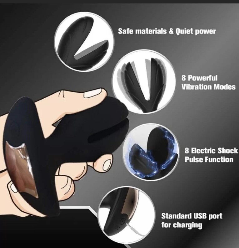 Electric Shock Two Flaps Vibrating Anal Plug Prostate Massager Sex Toys Black - Image 5