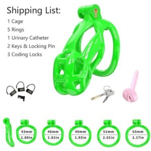 Green Cobra Small 3D Printed Chastity Kit With Urethral with 5 Sizes Breathable Rings