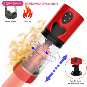 Hand Free Automatic Multi Speed Vibration Rotate Telescopic Male Masturbator | Red