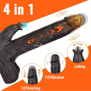 4 In 1 Wireless Remote Control Black Thrusting Licking Dildo Vibrator For Couple