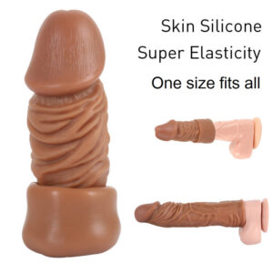 8 Inches Realistic Chocolate Brown Penis Extender Sleeve