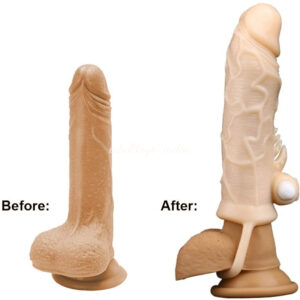 Penis Extender Condom with Testicle Cuff, with Vibrating Cock Ring Dildo Extension Sleeve for Men
