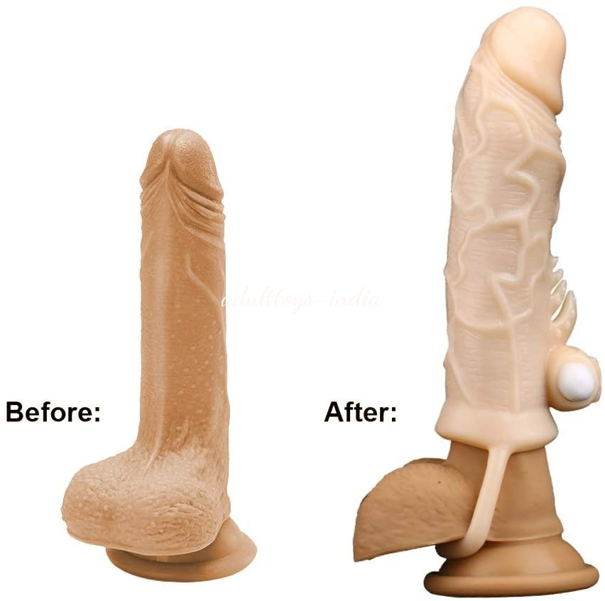 Penis Extender Condom with Testicle Cuff, with Vibrating Cock Ring Dildo Extension Sleeve for Men - Image 4