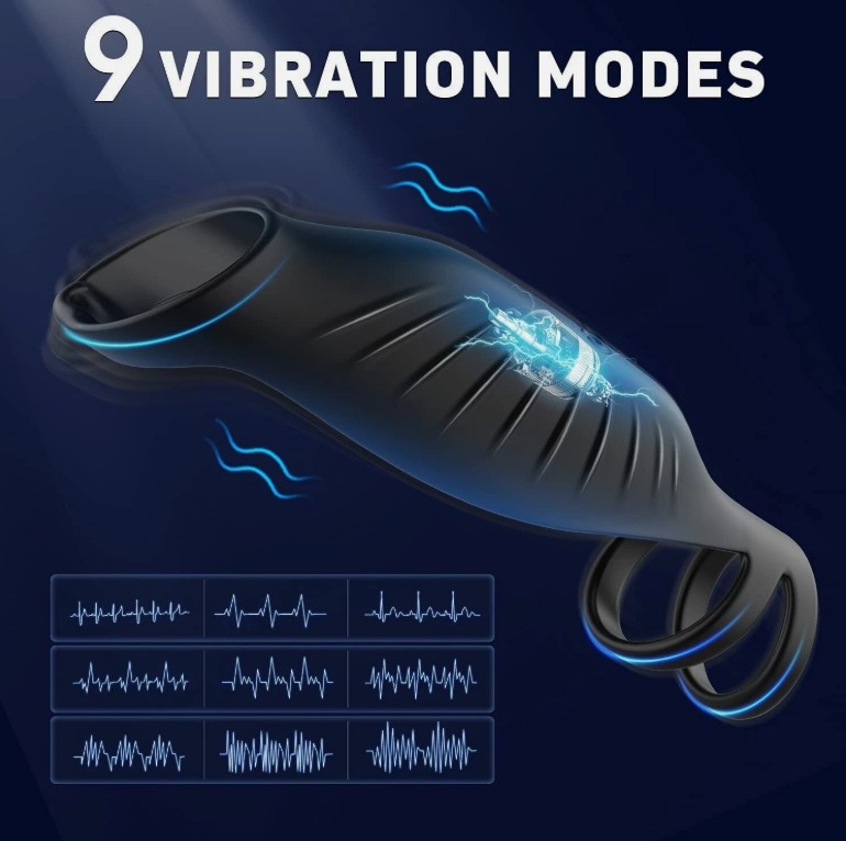 Black Powerful Vibrating Penis Sleeve Extender Cock Ring With Wireless Remote Control - Image 4