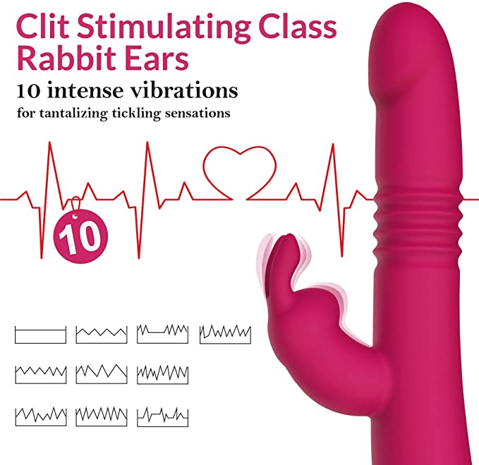 12 Vibrating Automatic Up Down Thursting Rabbit Vibrator -Red - Image 4