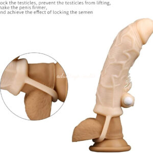 Penis Extender Condom with Testicle Cuff, with Vibrating Cock Ring Dildo Extension Sleeve for Men