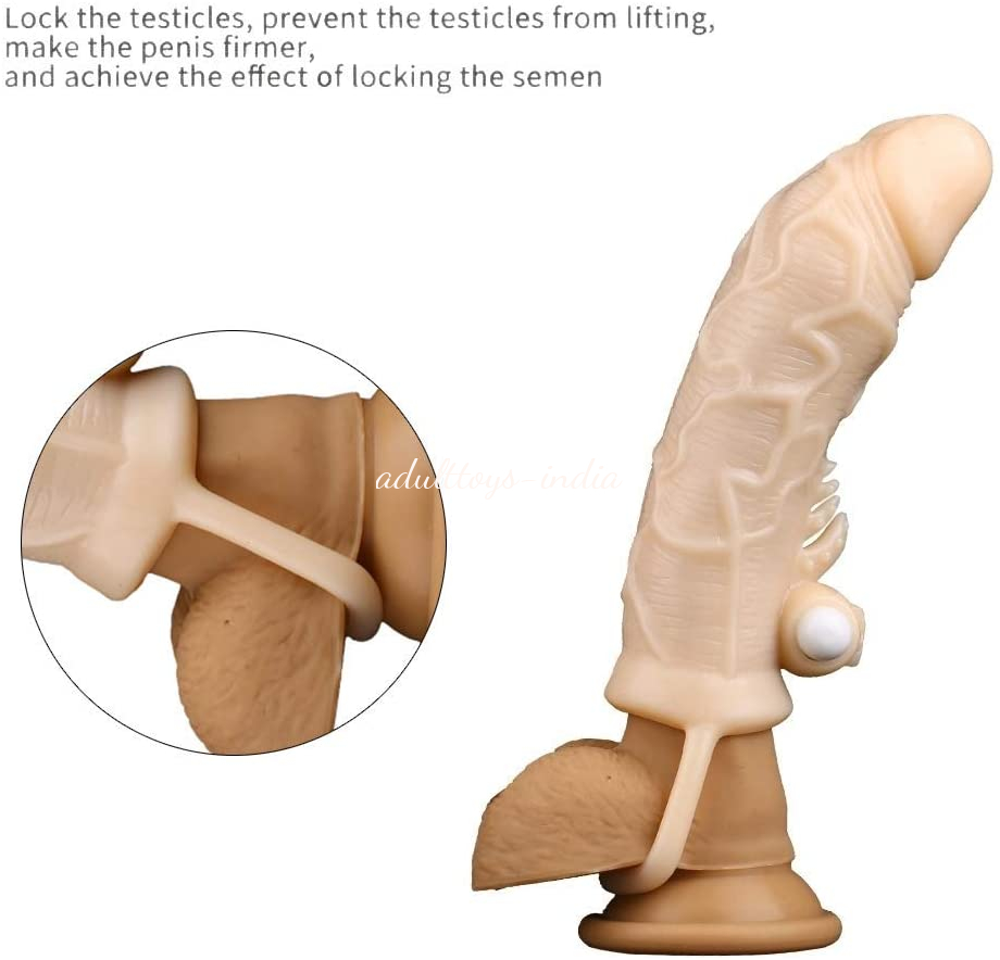 Penis Extender Condom with Testicle Cuff, with Vibrating Cock Ring Dildo Extension Sleeve for Men - Image 5