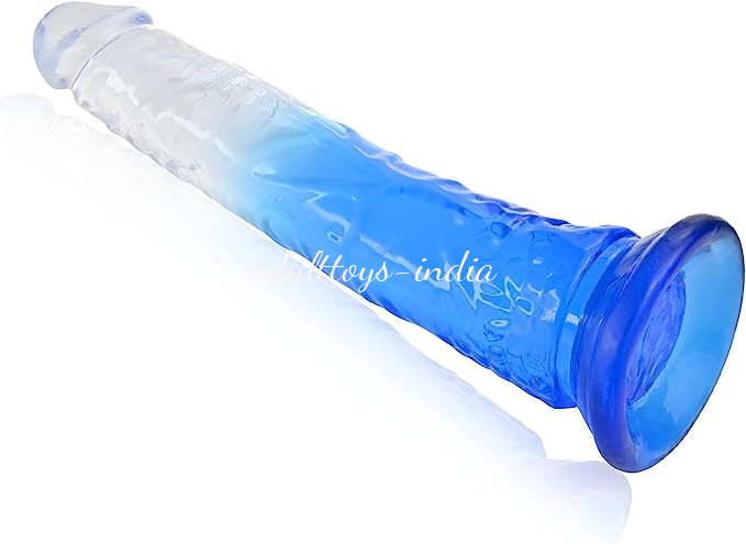 8 Inches Realistic Jelly Dildo Blue Transparent color With Suction Cup - Image 3