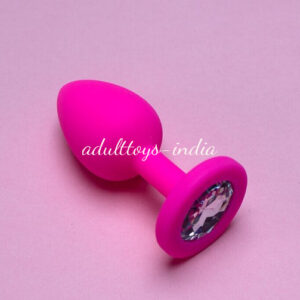A Diamond Jeweled Soft Flexible Silicone Butt Plug Pink