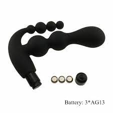 Anal Vagina Black Double Thrust Beaded Vibrator Anal Butt Plug