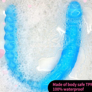45cm Blue Realistic U-shaped Double Ended Lesbian Penis and Anal Beads Dildo