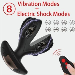 Electric Shock Two Flaps Vibrating Anal Plug Prostate Massager Sex Toys Black